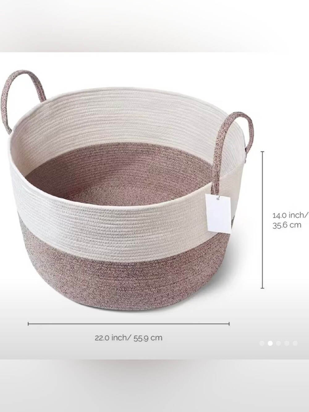 1PC Large Blanket Basket, 22 x 22 x14inches - Premium 100% Cotton Rope Woven Sto - Picture 2 of 3